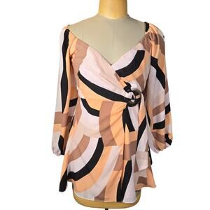 Anthropologie Hutch Womens Small Petite Mini Dress Geo Wrap Boho Festival Resort
